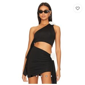 Lovers + Friends Black One-Shoulder Cutout Mini Dress with White Floral Accents